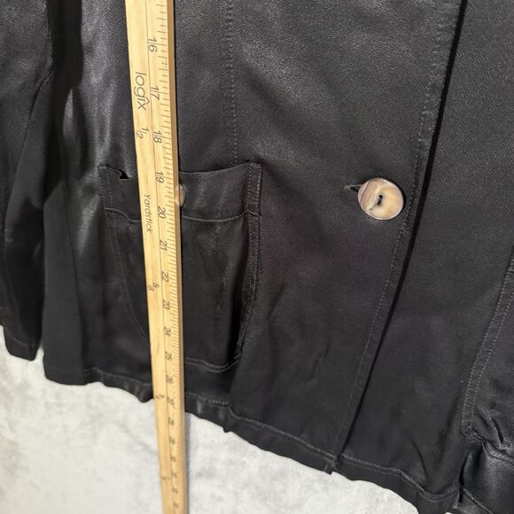 XCVI Blazer Jacket Women Small Satin Finish Black Button Long Sleeve Minimalist - Picture 7 of 8